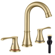 Widespread 2 handles 3 Hole Brushed Gold Bathroom Faucet for Sink with Pop Up Drain (With Over Flow) and Supply Hose