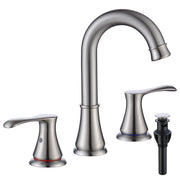 Brushed Nickel Double Handle Bathroom Faucet for Sink 3 Hole with Supply Hose and Pop Up Drain Assembly (With Over Flow)