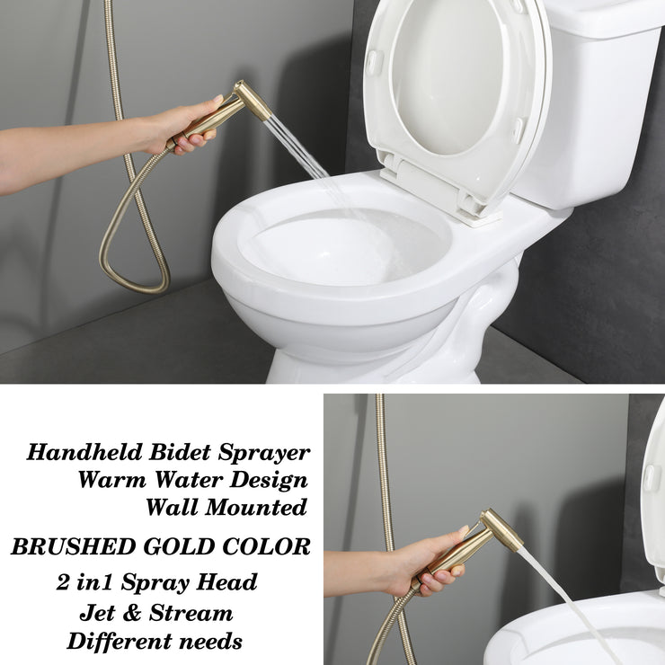 Handheld Bidet Sprayer Brushed Gold Warm Water, Stainless Steel Bidet Hand Held Sprayer for Toilet with Brass Hot and Cold Mixing Valve