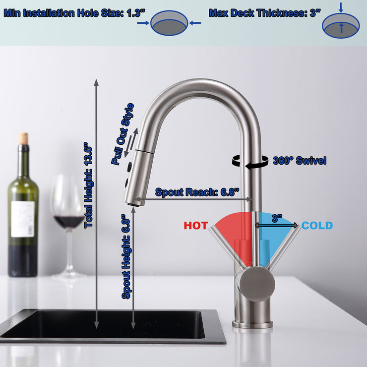 Bar Faucet with Pull Out Sprayer Single Hole, Single Handle Stainless Steel Brushed Nickel Bar Sink Faucets with Sprayer, Modern Small Kitchen Sink Faucet with cUPC Supply Hose