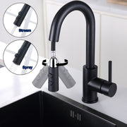 Bar Faucet with Pull Out Sprayer Single Hole Matte Black, Single Handle Stainless Steel Bar Sink Faucets with Sprayer, Modern Small Kitchen Sink Faucet with cUPC Supply Hose