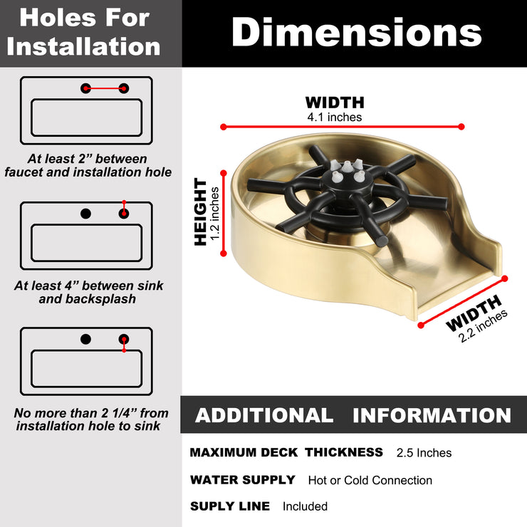 Brushed Gold Glass Rinser for Kitchen Sink, Gold Baby Bottle Washer for Sink, Cup Rinser for Ktichen Sink Accessories