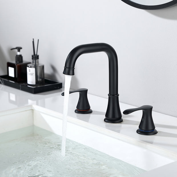 3 Hole Bathroom Faucet Black, Widespread Bathroom Faucet for Sink 3 Hole with Drain and cUPC Supply Hose