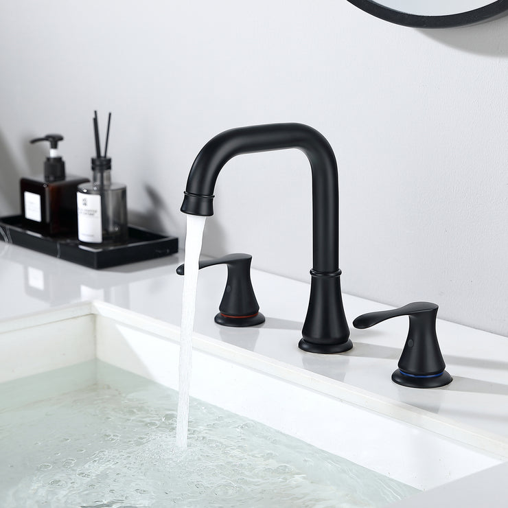 3 Hole Bathroom Faucet Black, Widespread Bathroom Faucet for Sink 3 Hole with Drain and cUPC Supply Hose
