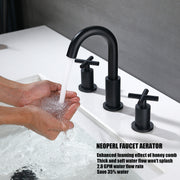 Matte Black 3 Hole Bathroom Sink Faucet 2 Handle, X Design Double Handles Widespread Bathroom Faucet with Pop Up Drain and Supply Hose