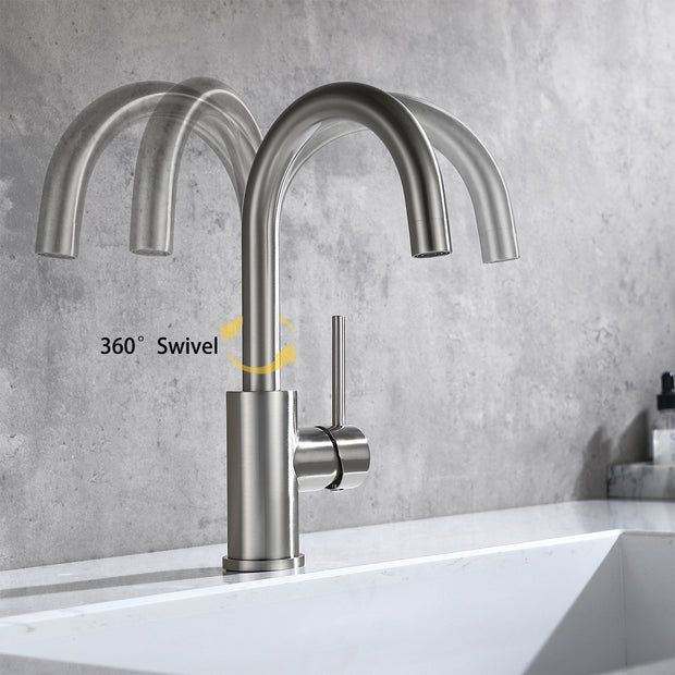Bar Faucets Single Hole, Brushed Nickel Mini Kitchen Sink Faucets, Single Handle Lead-Free Modern Mixer Taps, Faucet for Bar Sink
