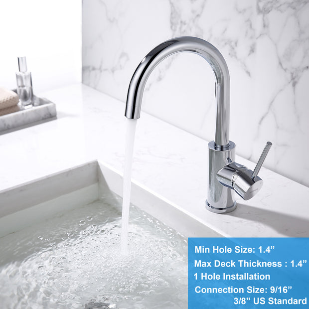 Single Hole Bar Faucet Chrome, Small Kitchen Sink Faucets with Hot and Cold Supply Lines, Single Handle Lead-Free Modern Wet Bar Faucet