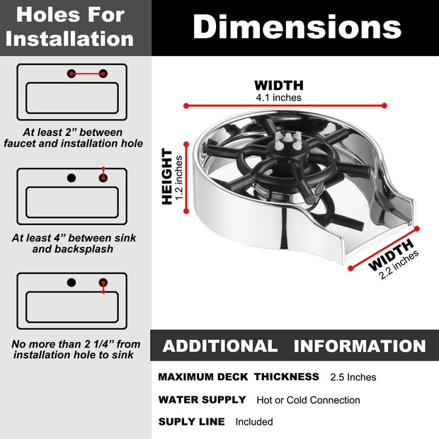 Chrome Kitchen Sink Glass Rinser, Bottle Washer for Kitchen Sink, Bar Glass Rinser Kithen Sink Accessories