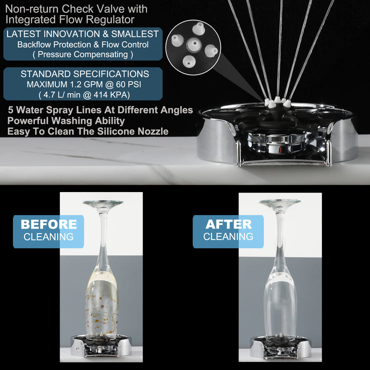 Chrome Kitchen Sink Glass Rinser, Bottle Washer for Kitchen Sink, Bar Glass Rinser Kithen Sink Accessories