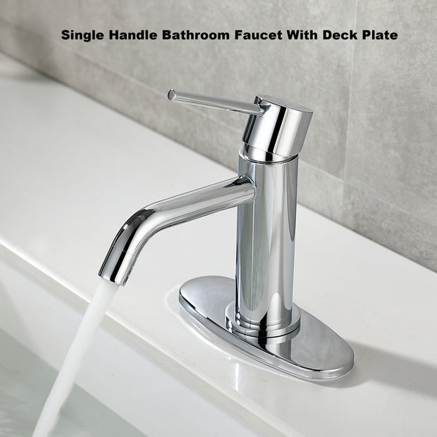 Bathroom Faucet Chrome Single Hole, Single Handle Bathroom Faucets for Sink with Pop Up Drain Assembly and 6 inch Deck Plate
