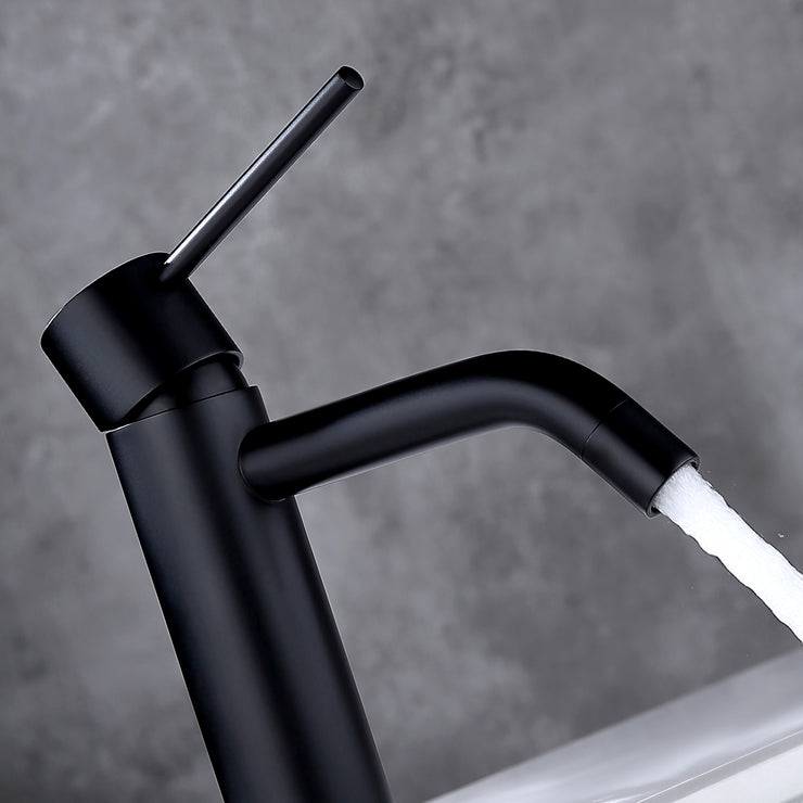 Matte Black Bathroom Faucet Single Hole, Brass Single Handle Bathroom Sink Faucets with Pop Up Drain and 6 inch Deck Plate and cUPC Water Supply Hose