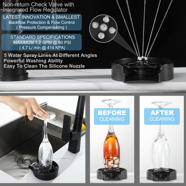 Oil Rubbed Bronze Glass Rinser for Kitchen Sink, Baby Bottle Washer Sink Accessories, Bar Cup Sprayer