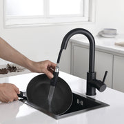 Bar Faucet with Pull Out Sprayer Single Hole Matte Black, Single Handle Stainless Steel Bar Sink Faucets with Sprayer, Modern Small Kitchen Sink Faucet with cUPC Supply Hose