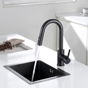 Bar Faucet with Pull Out Sprayer Single Hole Matte Black, Single Handle Stainless Steel Bar Sink Faucets with Sprayer, Modern Small Kitchen Sink Faucet with cUPC Supply Hose