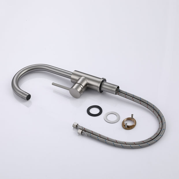 Bar Faucets Single Hole, Brushed Nickel Mini Kitchen Sink Faucets, Single Handle Lead-Free Modern Mixer Taps, Faucet for Bar Sink