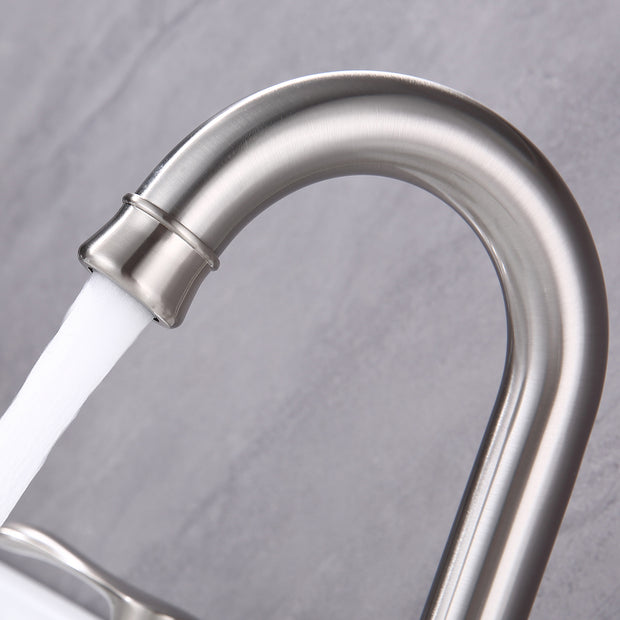 Brushed Nickel Double Handle Bathroom Faucet for Sink 3 Hole with Supply Hose and Pop Up Drain Assembly (With Over Flow)