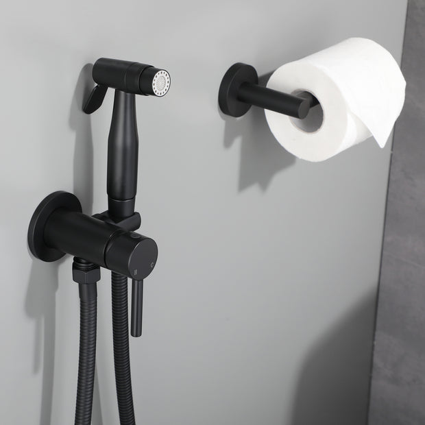 Black Handheld Bidet Sprayer for Toilet Warm Water, Stainless Steel Bidet Hand Held Sprayer with Brass Hot and Cold Mixing Valve