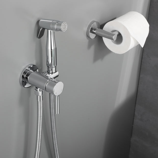 Chrome Handheld Bidet Sprayer for Toilet Warm Water, Stainless Steel Polished Silver Bidet Hand Held Sprayer with Brass Hot and Cold Mixing Valve