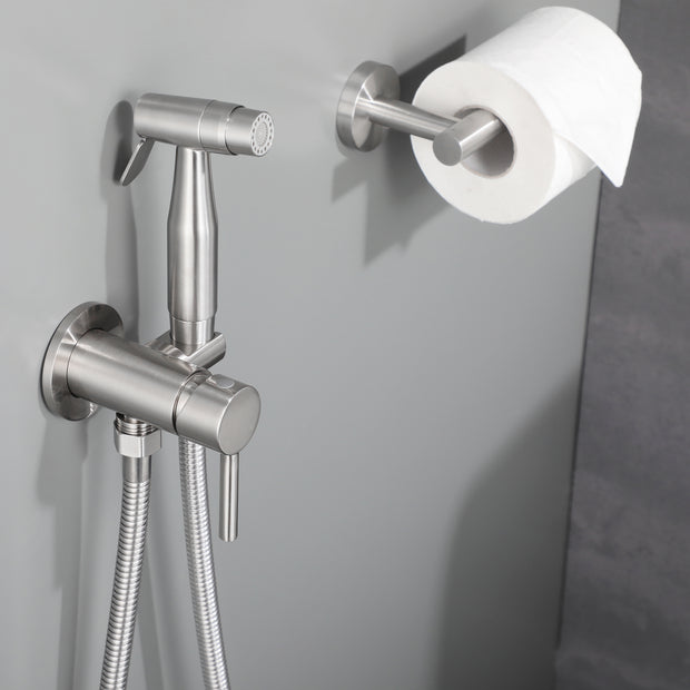 Handheld Bidet Sprayer for Toilet Warm Water, Stainless Steel Brushed Nickel Bidet Hand Held Sprayer with Brass Hot and Cold Mixing Valve